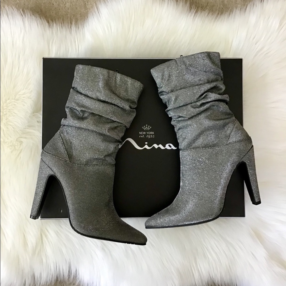 NINA Metallic Heeled Boots NWT